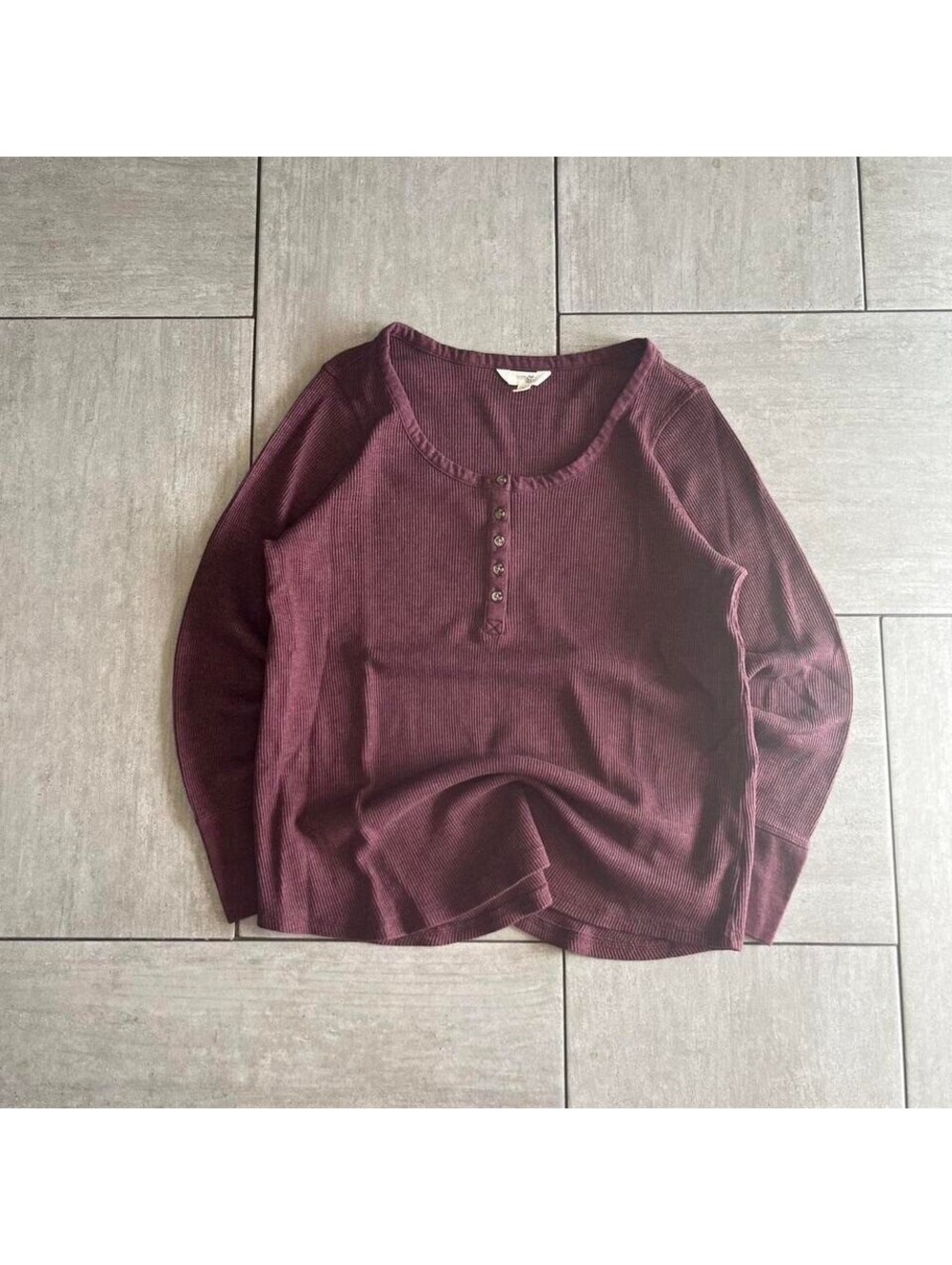 Terra & Sky Womens Burgundy Waffle Knit Long Sleeve Henley Top 0X 14W